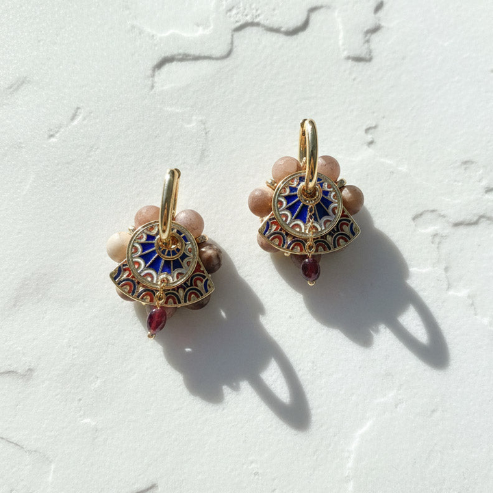 Cloisonné Garnet Convertible Earrings