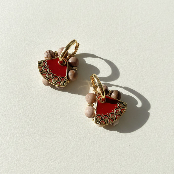 Cloisonné Garnet Convertible Earrings