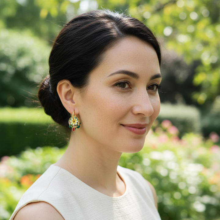 Convertible Cloisonné, Malachite &amp; Pearl Multi-Way Hoop Earrings