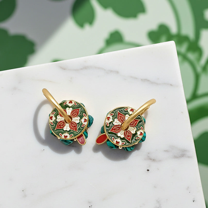 Convertible Cloisonné, Malachite &amp; Pearl Multi-Way Hoop Earrings