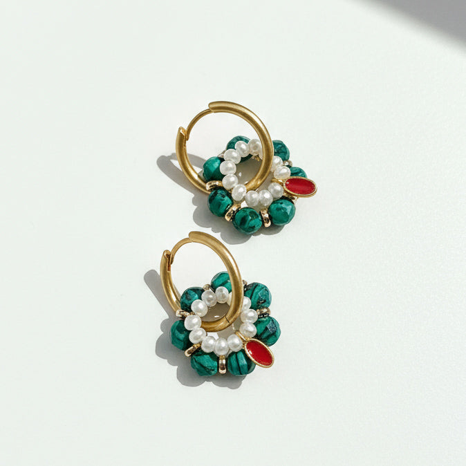 Convertible Cloisonné, Malachite &amp; Pearl Multi-Way Hoop Earrings