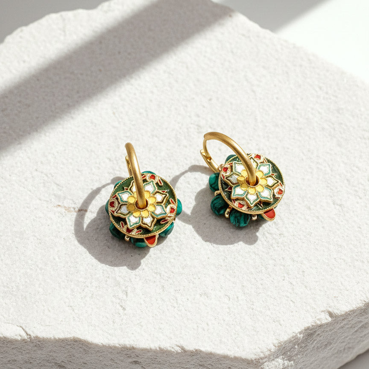 Convertible Cloisonné, Malachite &amp; Pearl Multi-Way Hoop Earrings