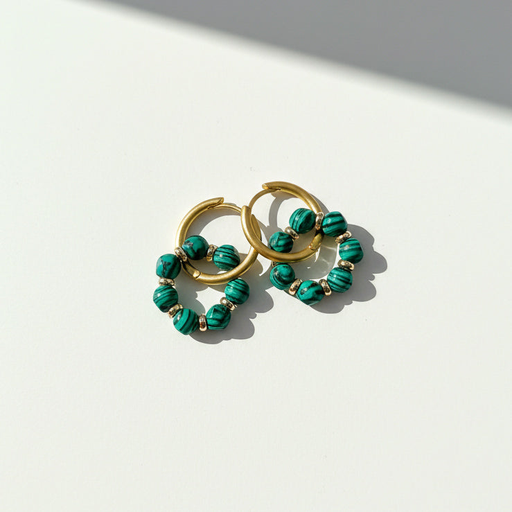 Convertible Cloisonné, Malachite &amp; Pearl Multi-Way Hoop Earrings