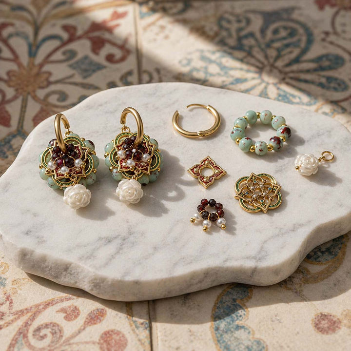 Convertible Garnet &amp; Porcelain Drop Earrings