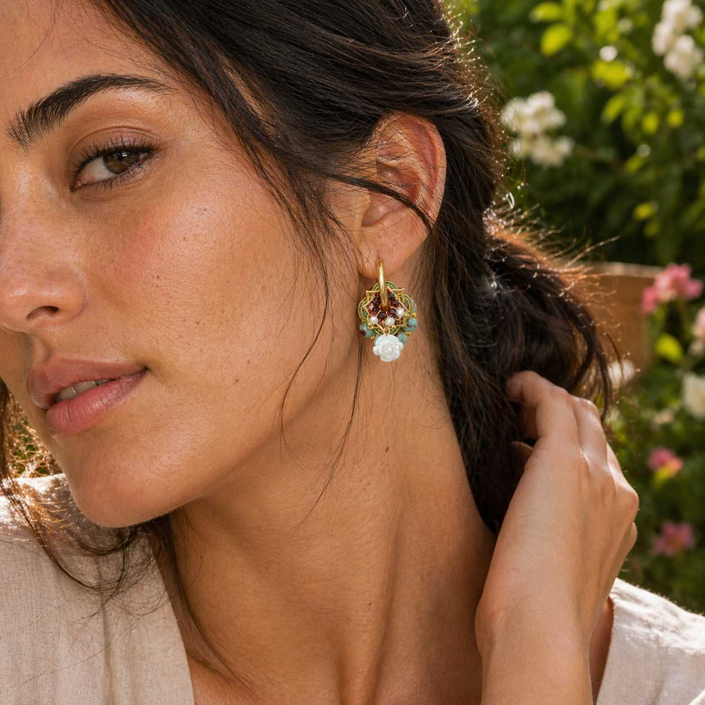 Convertible Garnet & Porcelain Drop Earrings