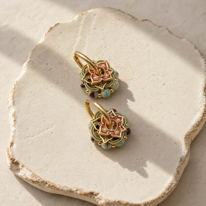 Convertible Garnet &amp; Porcelain Drop Earrings