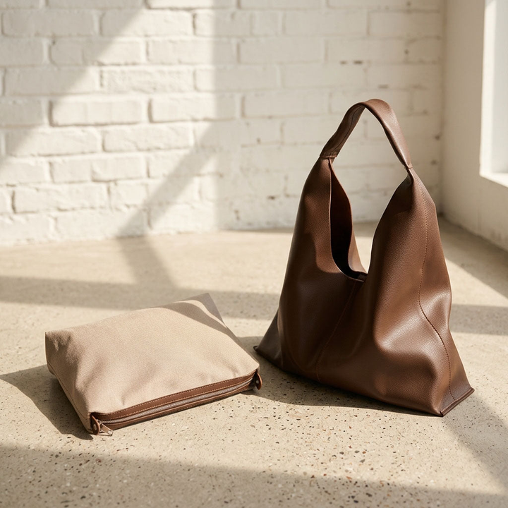 Soft Slouchy Leather Tote Bag with Pouch