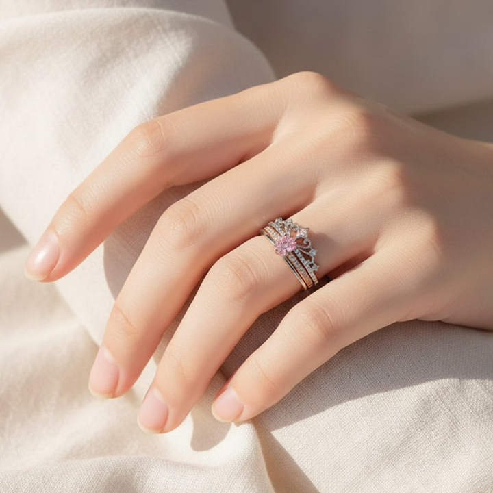 Crown Moissanite Ring Set | Vintage Tiara Stackable Rings