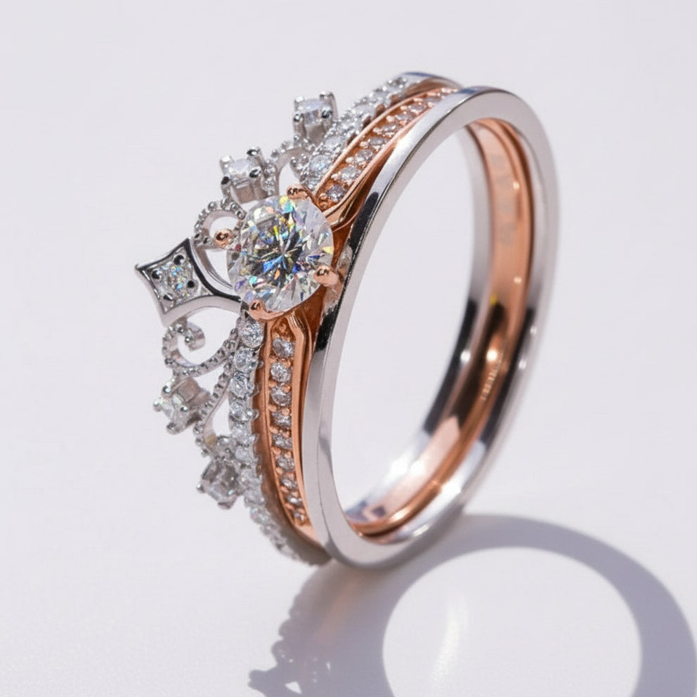 Crown Moissanite Ring Set | Vintage Tiara Stackable Rings