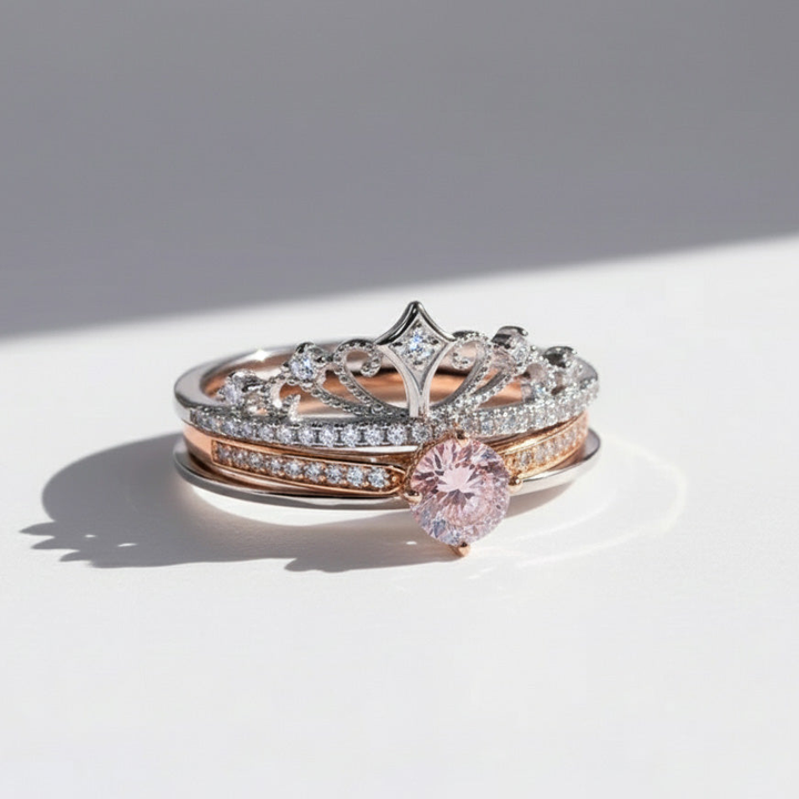 Crown Moissanite Ring Set | Vintage Tiara Stackable Rings