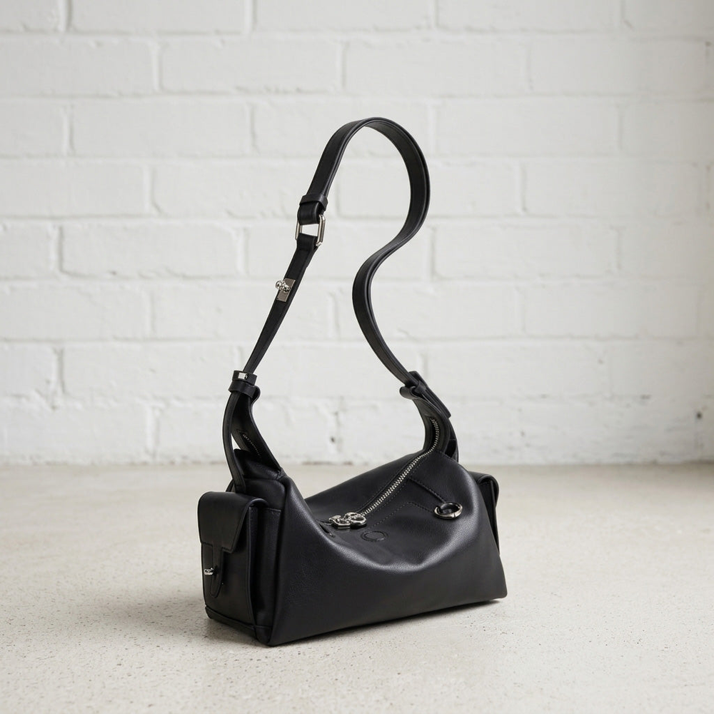 Curved Leather Shoulder Bag