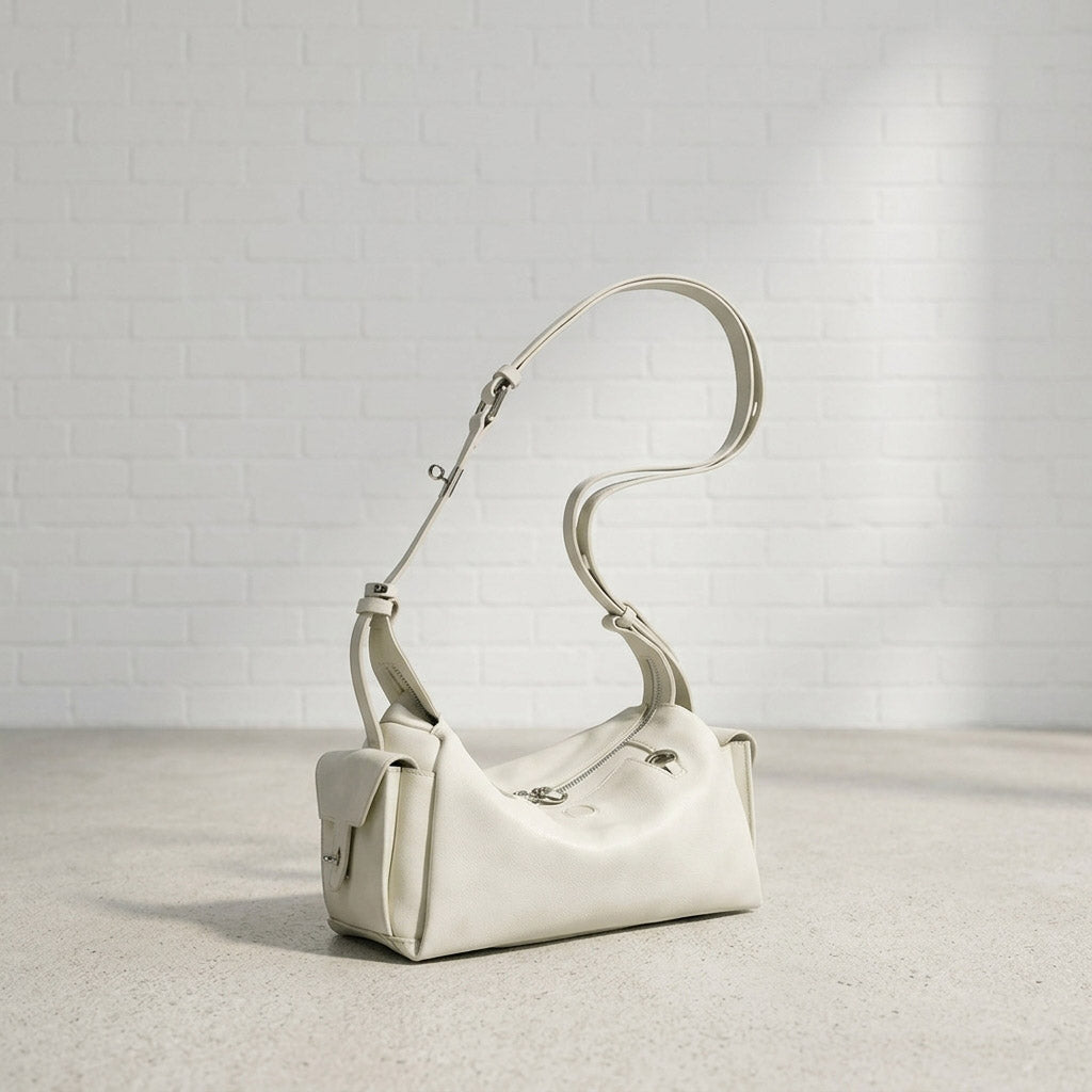 Curved Leather Shoulder Bag