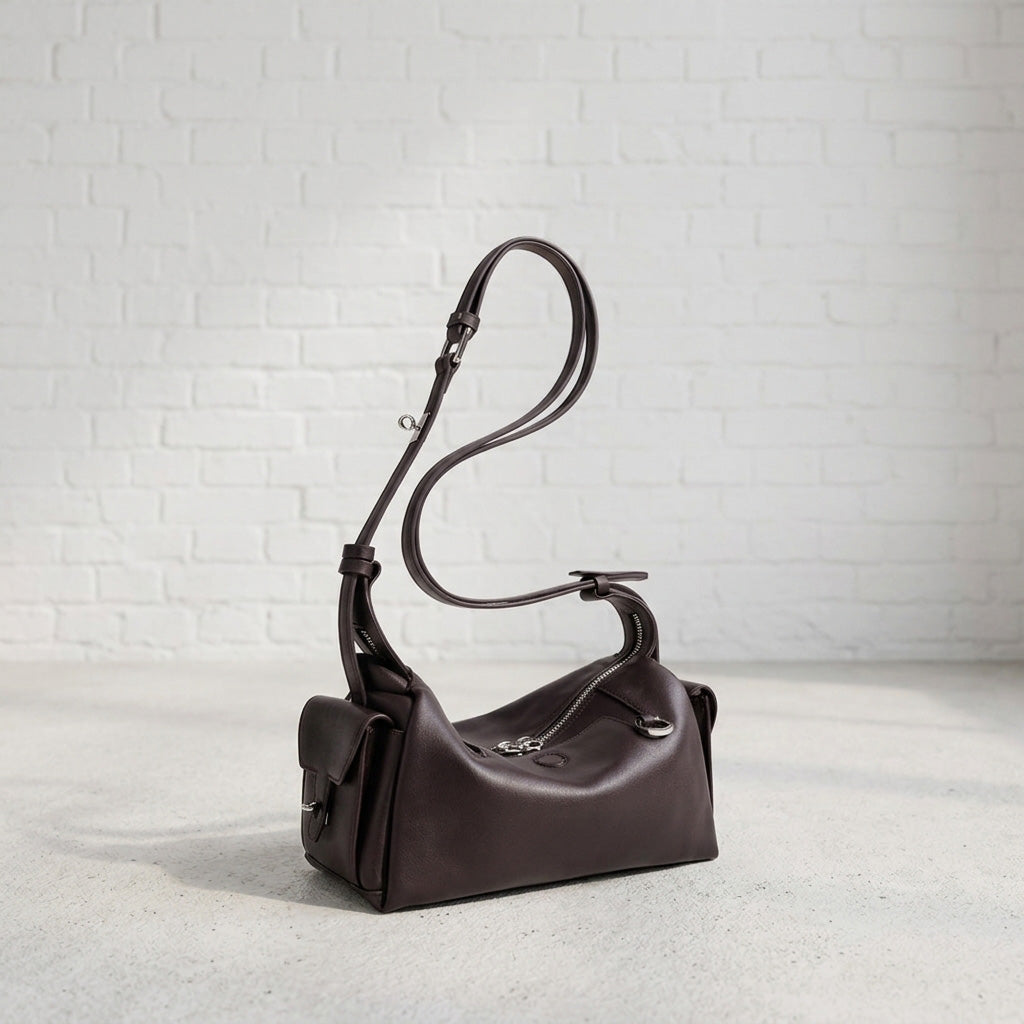 Curved Leather Shoulder Bag
