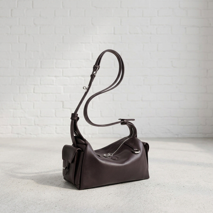 Curved Leather Shoulder Bag