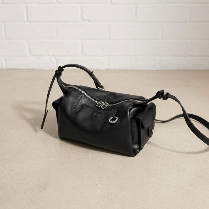 Curved Leather Shoulder Bag