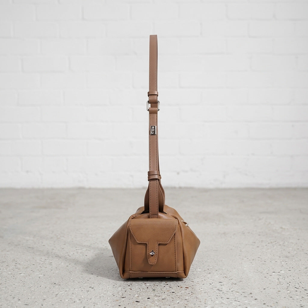 Curved Leather Shoulder Bag