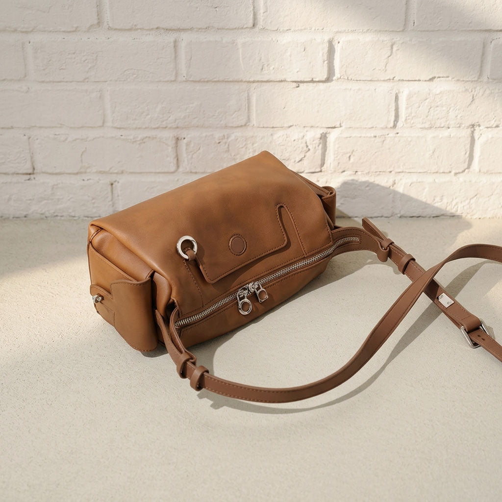 Curved Leather Shoulder Bag