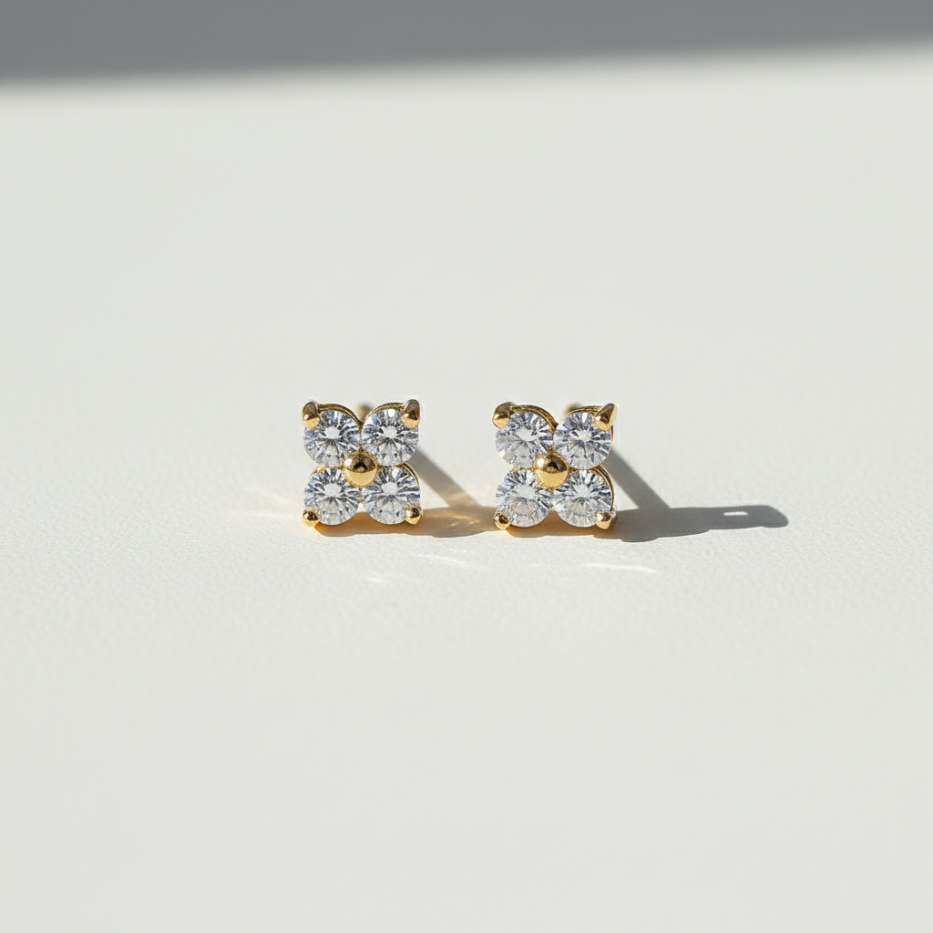 D/VVS1 Moissanite Flower Stud Earrings