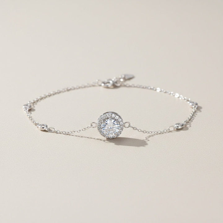 D/VVS1 Moissanite Halo Bracelet | 1ct Platinum Sterling Silver