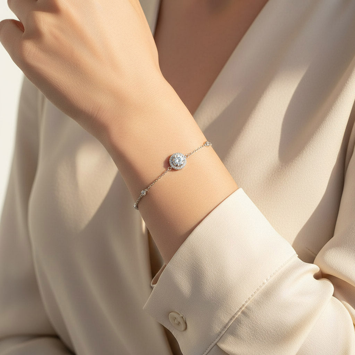 D/VVS1 Moissanite Halo Bracelet | 1ct Platinum Sterling Silver