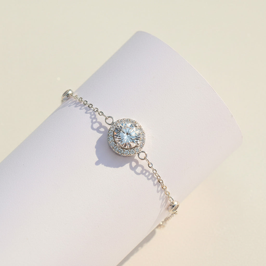 D/VVS1 Moissanite Halo Bracelet | 1ct Platinum Sterling Silver