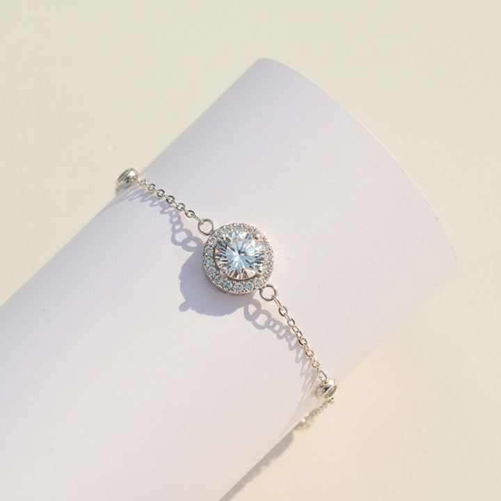 D/VVS1 Moissanite Halo Bracelet | 1ct Platinum Sterling Silver