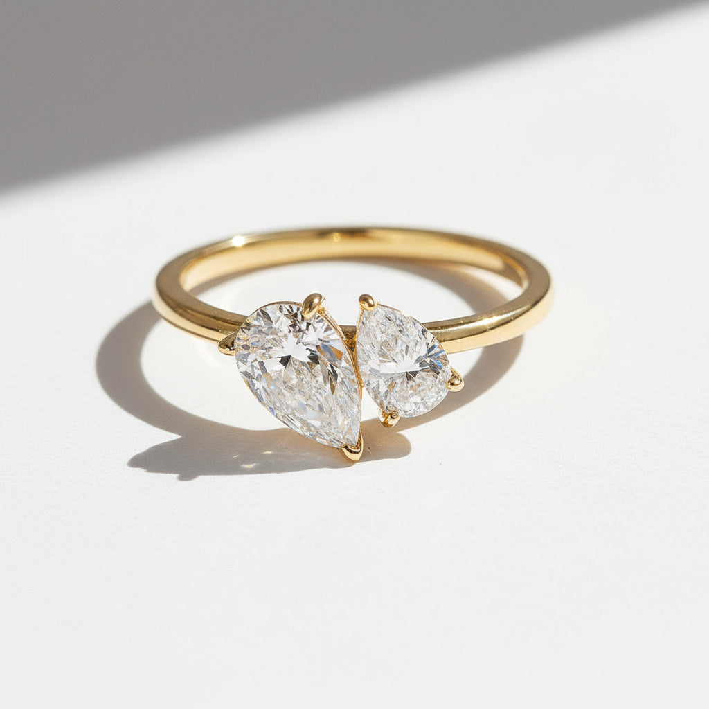 Double Pear Moissanite Bypass Ring
