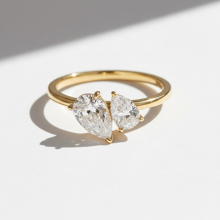 Double Pear Moissanite Bypass Ring