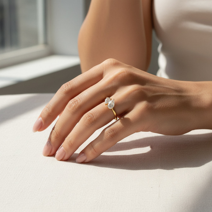 Double Pear Moissanite Bypass Ring
