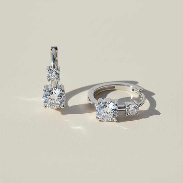 Double Stone Moissanite Huggie Earrings
