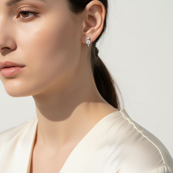 Double Stone Moissanite Huggie Earrings