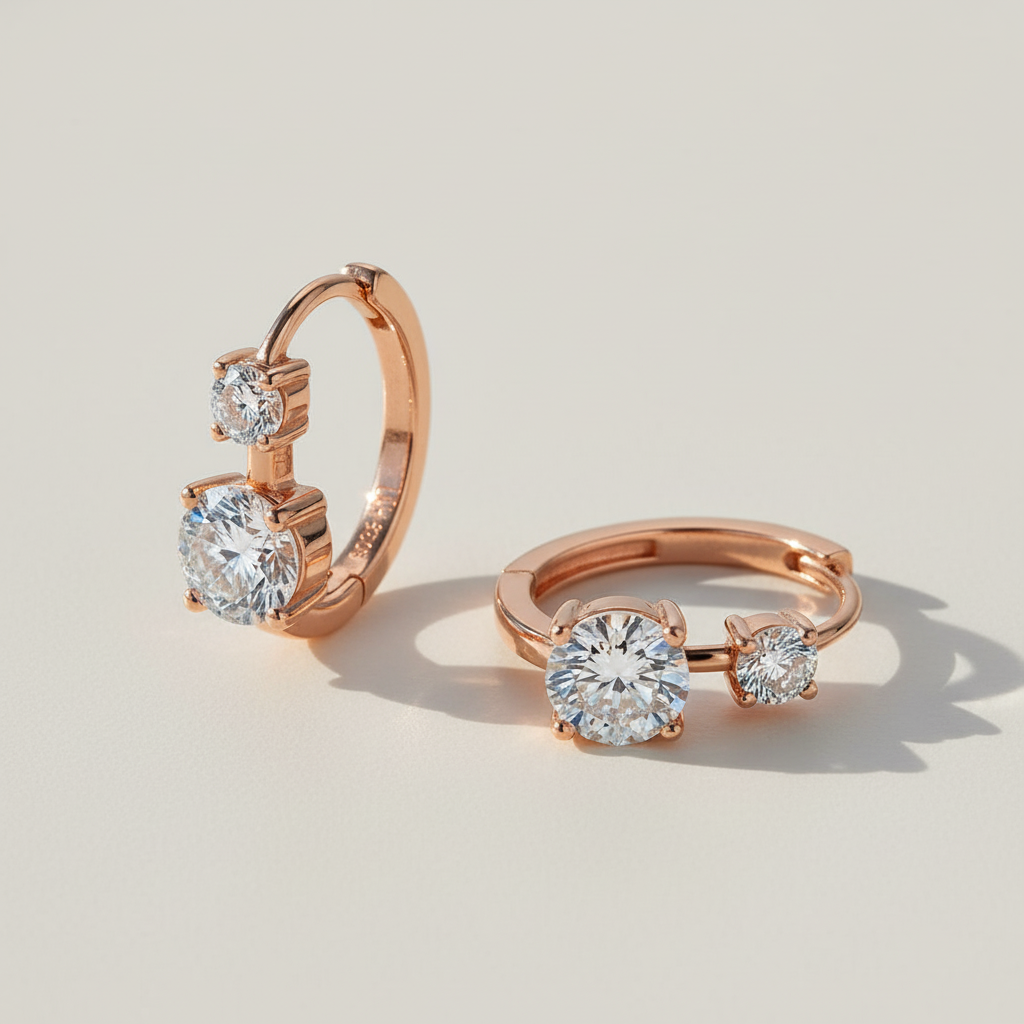 Double Stone Moissanite Huggie Earrings