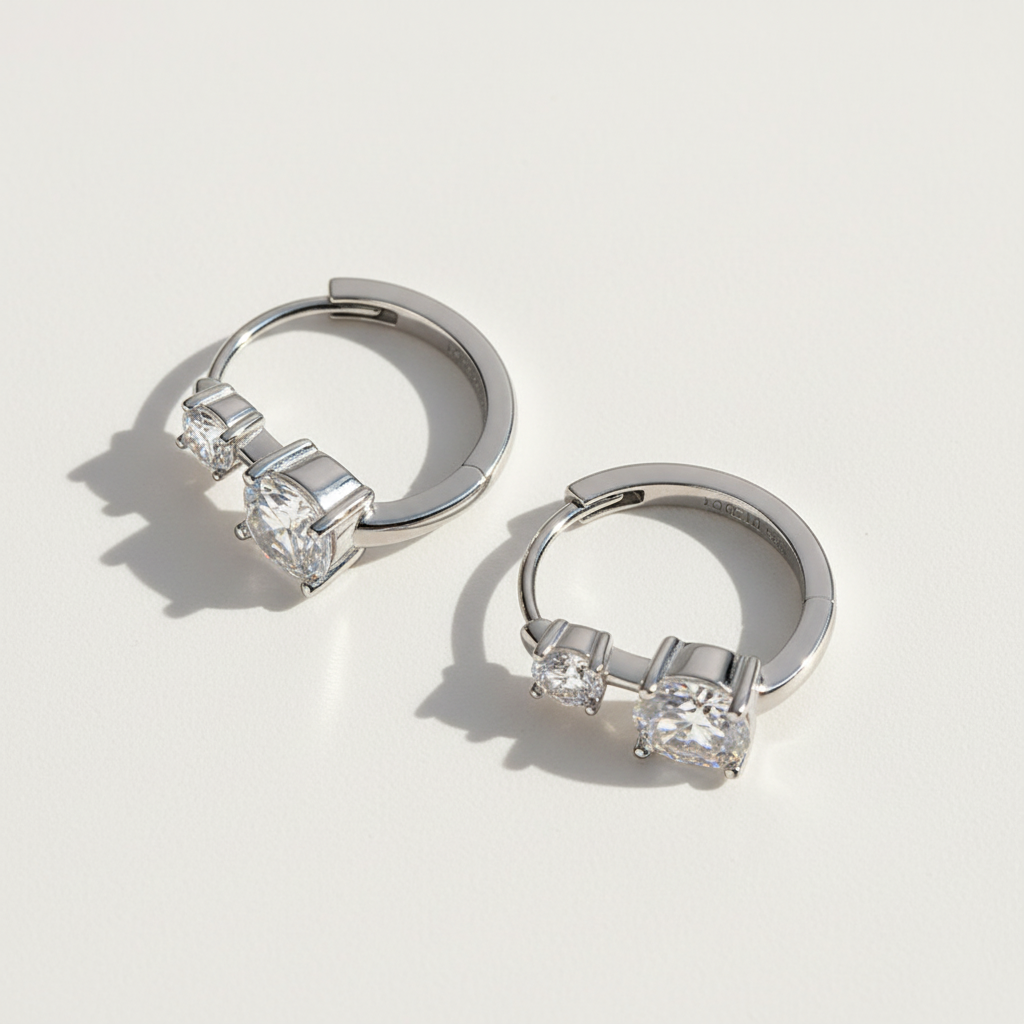 Double Stone Moissanite Huggie Earrings