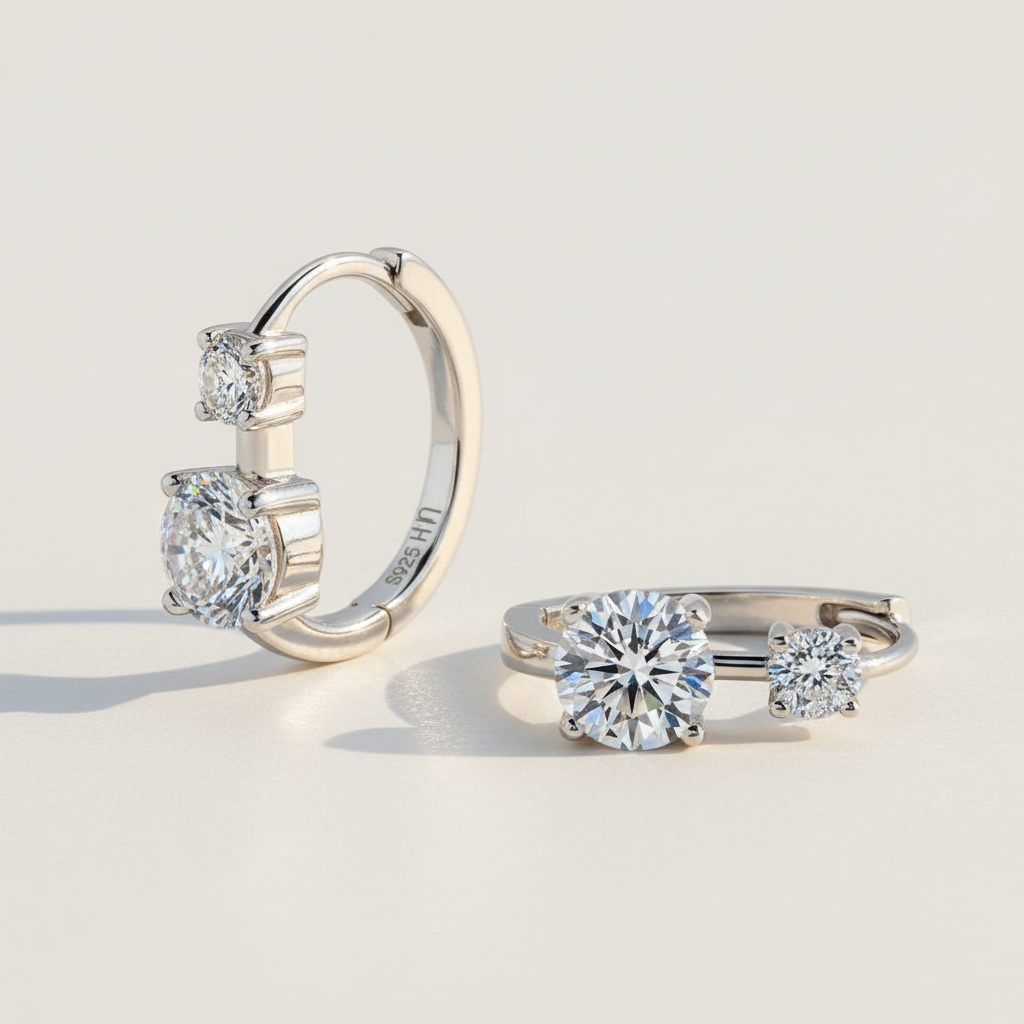 Double Stone Moissanite Huggie Earrings