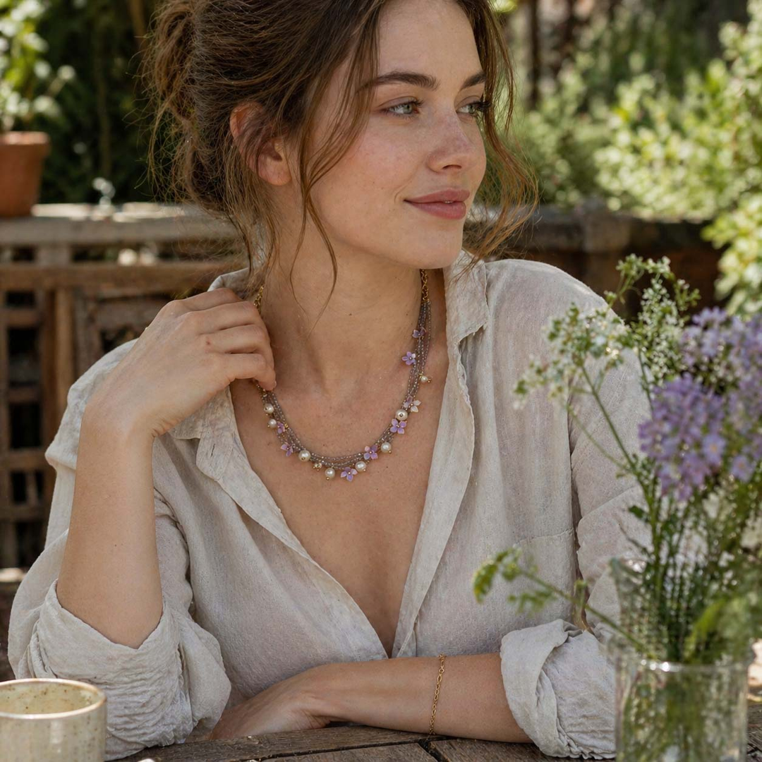 Floral Pearl Statement Necklace with Hand-Painted Enamel Flowers