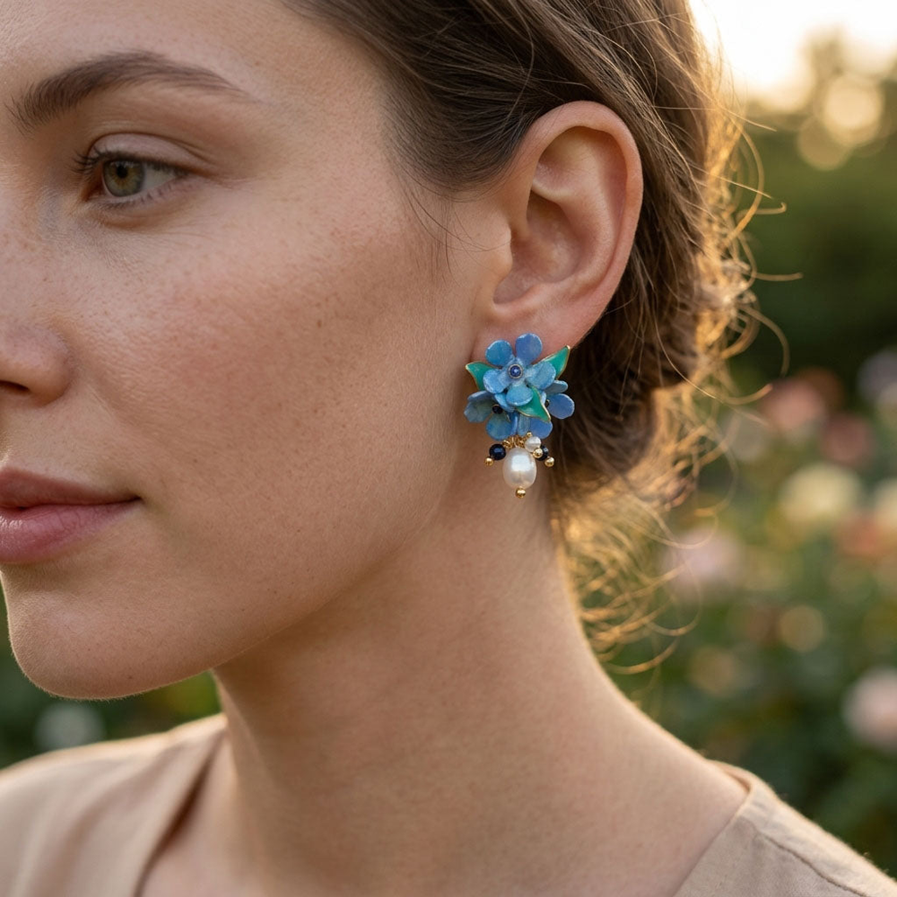 Forget-Me-Not Floral Pearl Earrings