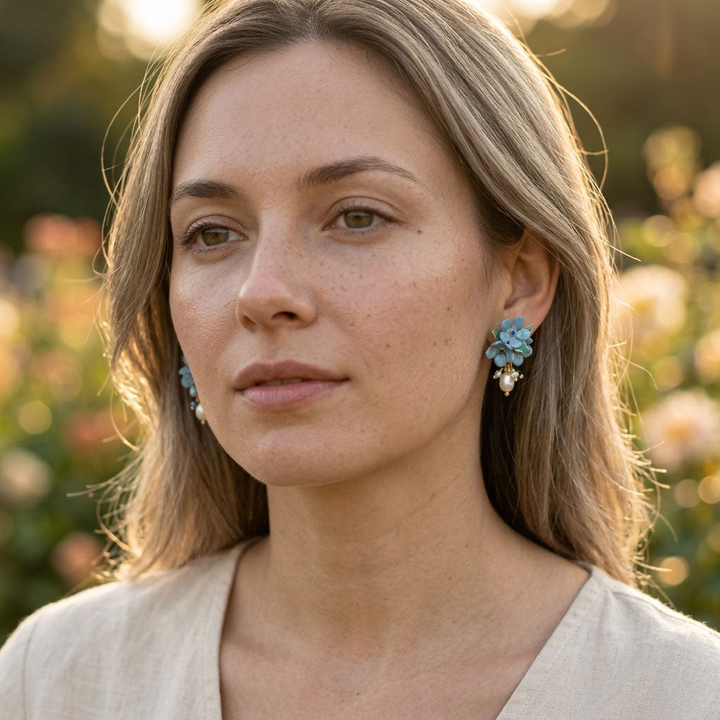 Forget-Me-Not Floral Pearl Earrings