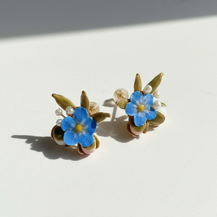 Forget-Me-Not Stud Earrings with Freshwater Pearls