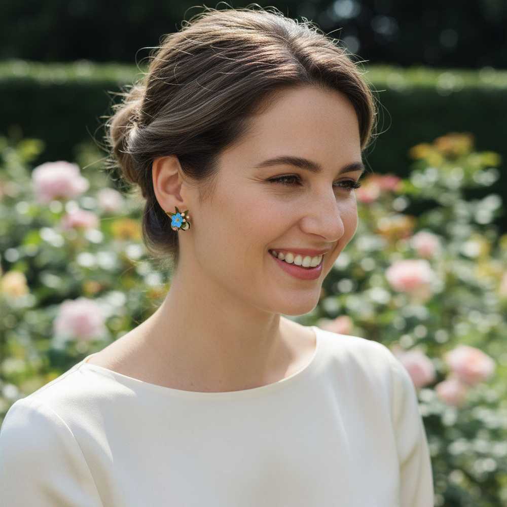 Forget-Me-Not Stud Earrings with Freshwater Pearls