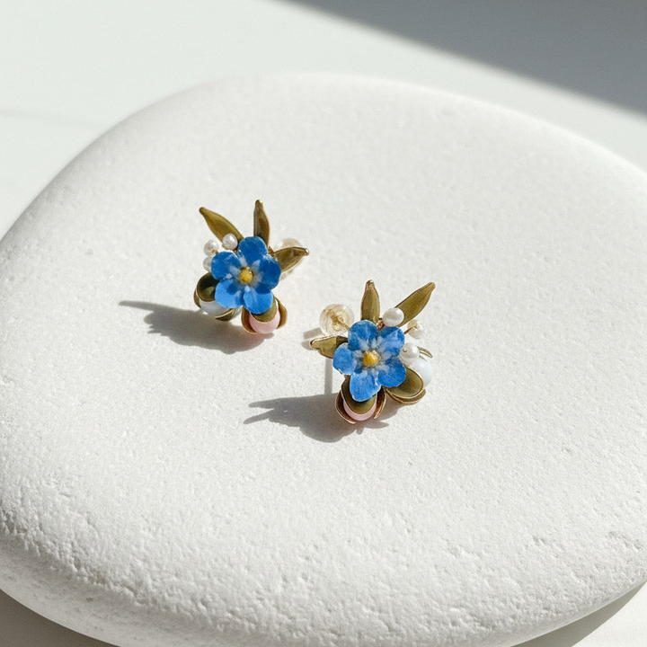Forget-Me-Not Stud Earrings with Freshwater Pearls