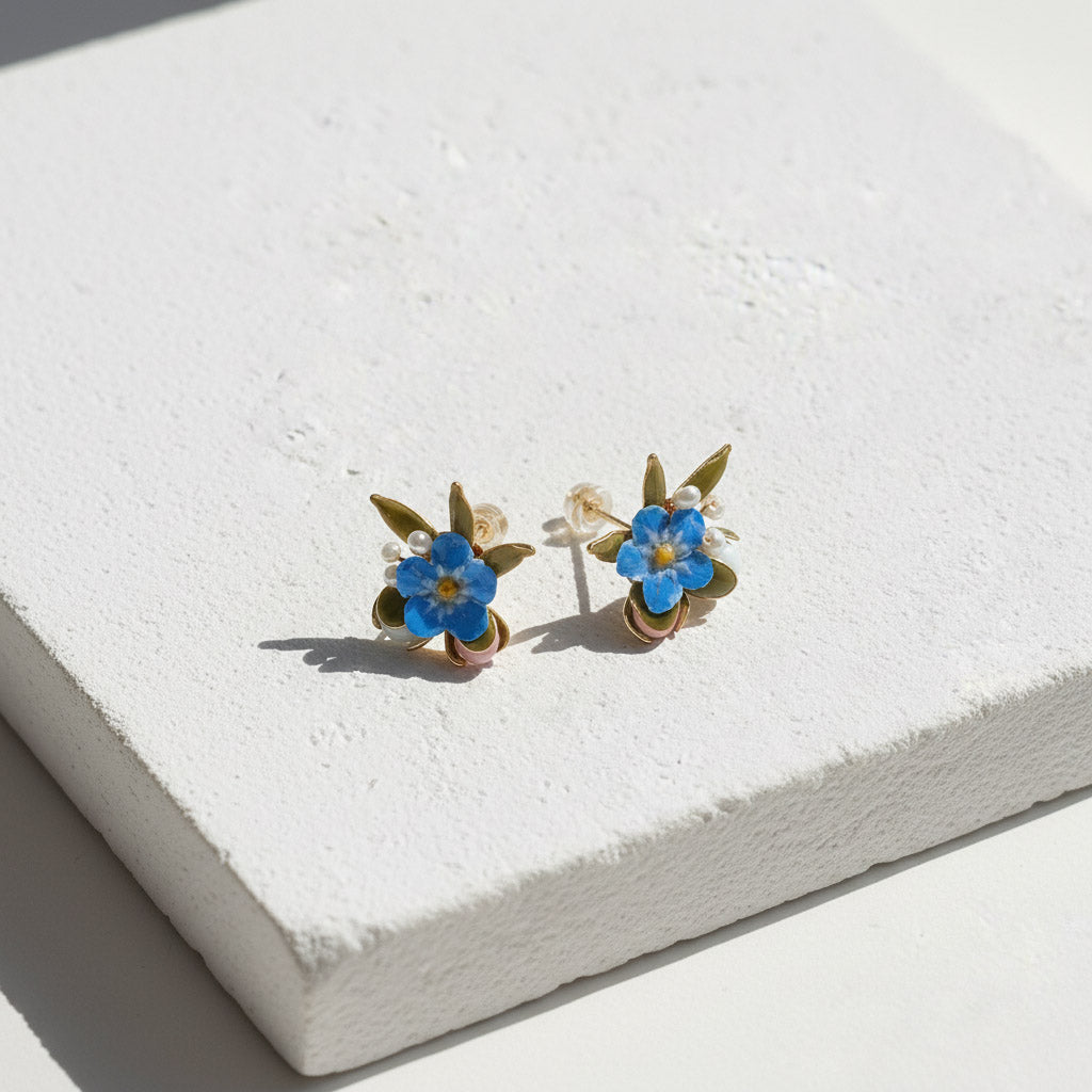Forget-Me-Not Stud Earrings with Freshwater Pearls