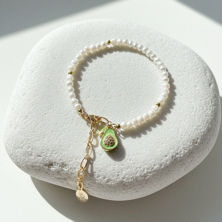 Freshwater Pearl Bracelet with CZ Paved Avocado Charm