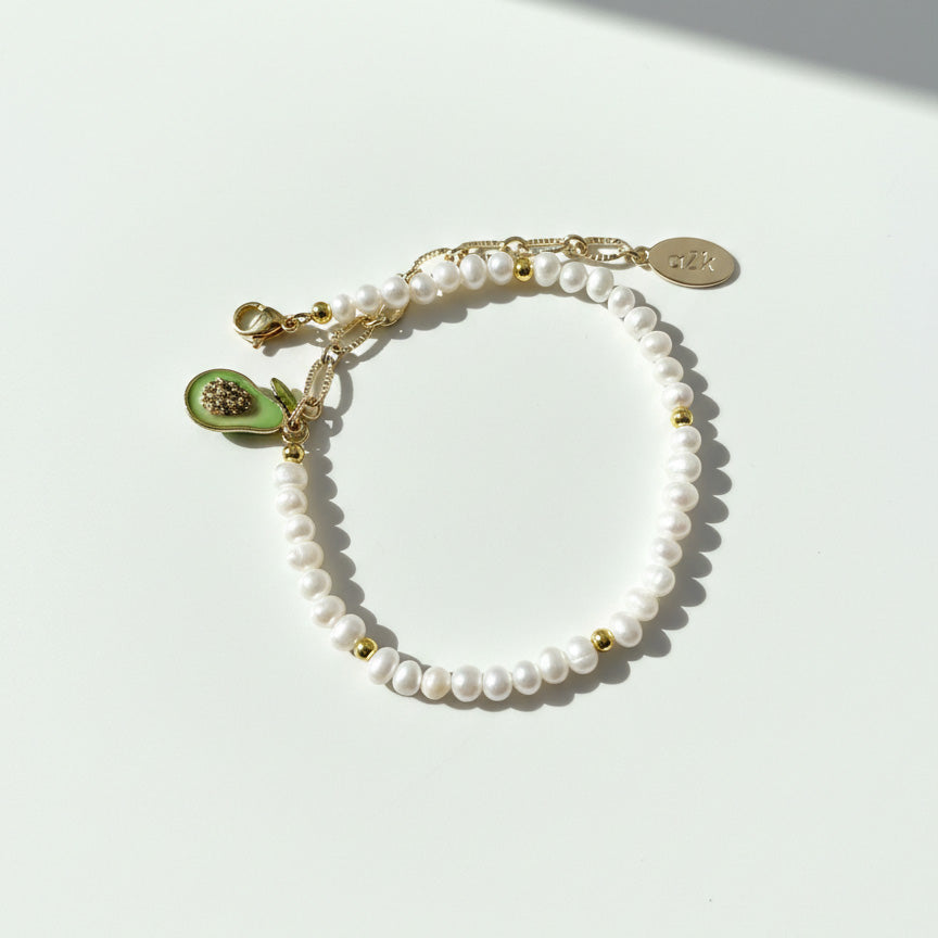 Freshwater Pearl Bracelet with CZ Paved Avocado Charm