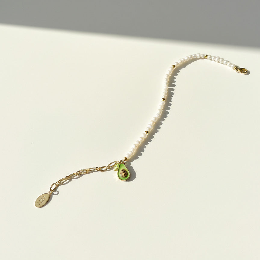 Freshwater Pearl Bracelet with CZ Paved Avocado Charm