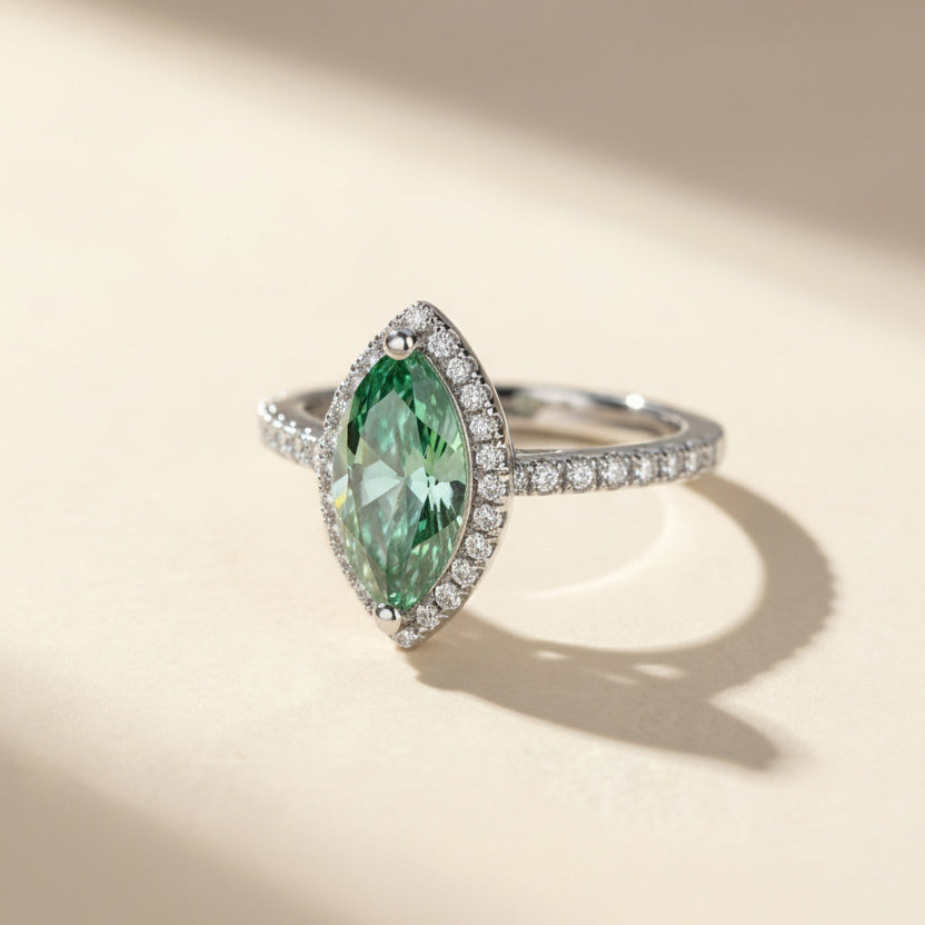 Green Marquise Moissanite Ring Halo | 1ct & 2ct