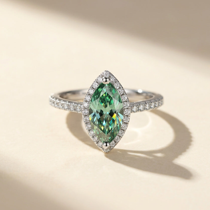 Green Marquise Moissanite Ring Halo | 1ct &amp; 2ct
