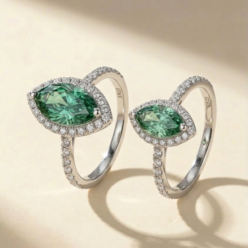 Green Marquise Moissanite Ring Halo | 1ct &amp; 2ct