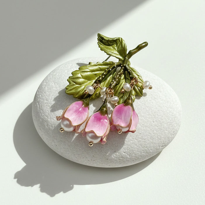 Hand-Painted Floral Brooch with Freshwater Pearls