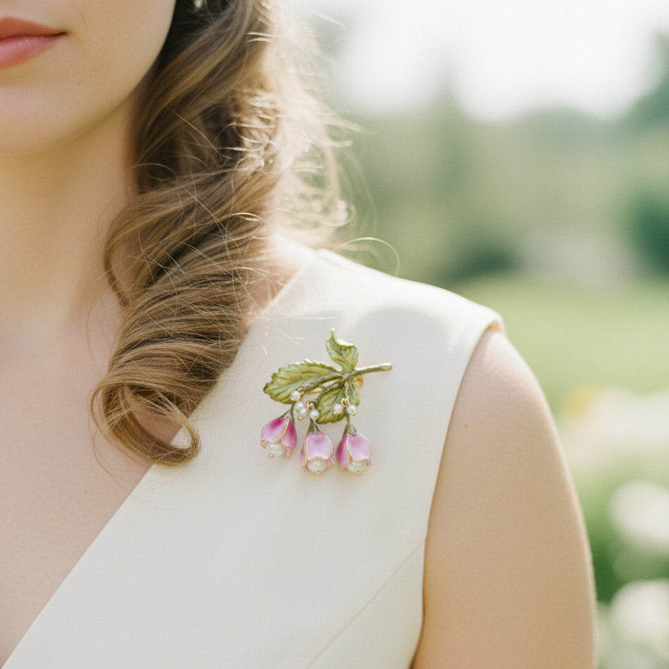 Hand-Painted Floral Brooch with Freshwater Pearls