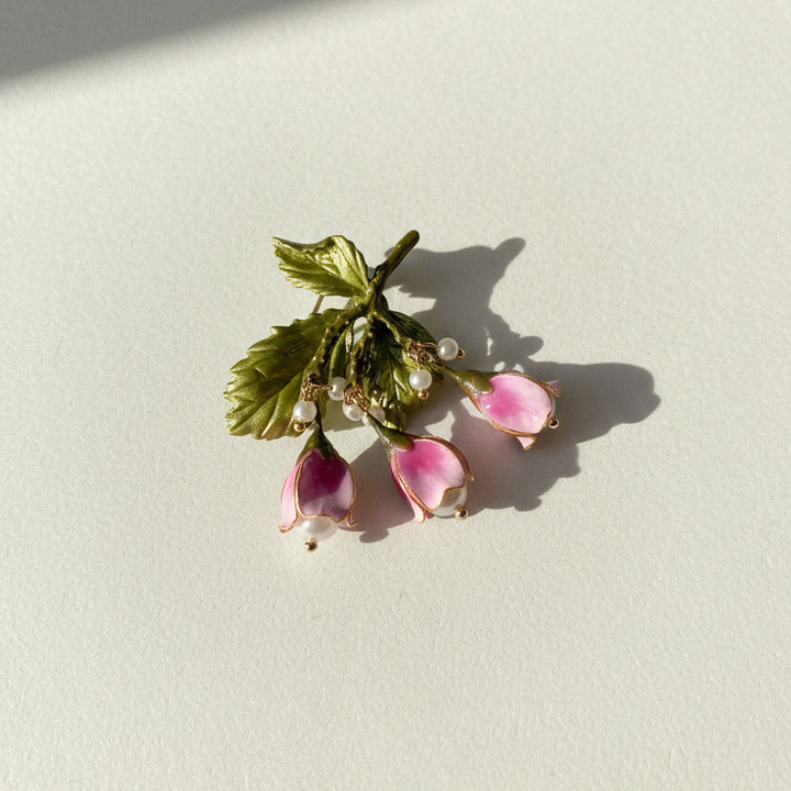 Hand-Painted Floral Brooch with Freshwater Pearls